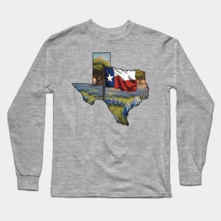 Texas flag and bluebonnets Long Sleeve T-Shirt